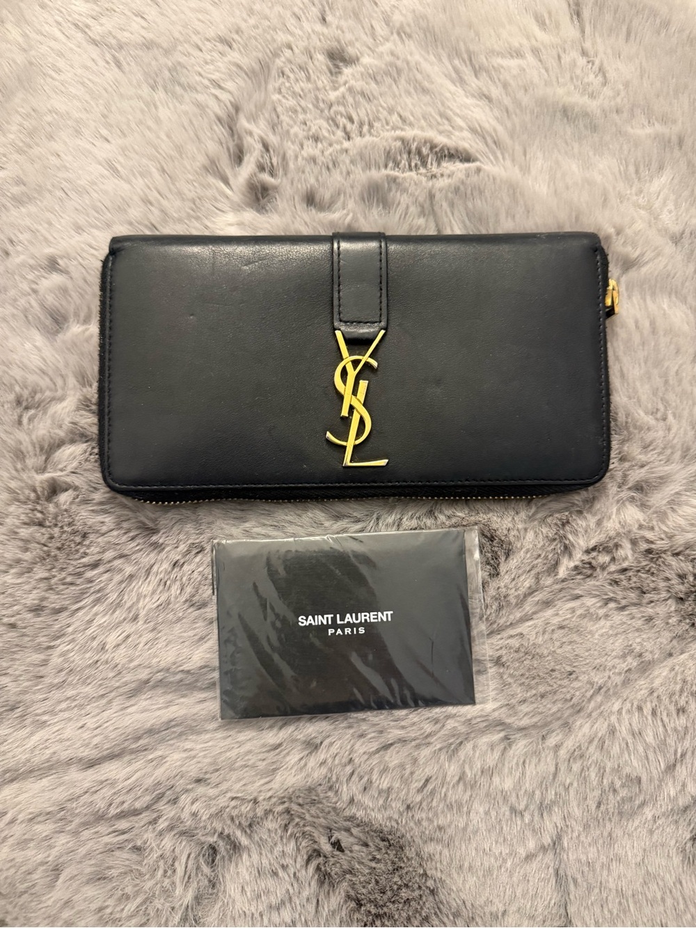 Saint Laurent Black Leather Continental Wallet with Gold YSL Monogram